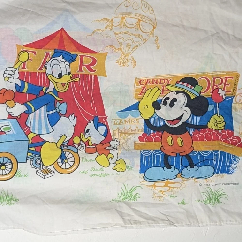 Vintage 80’s Disney‎ Donald Duck Goofy Mickey Minnie Pillow Case Carnival